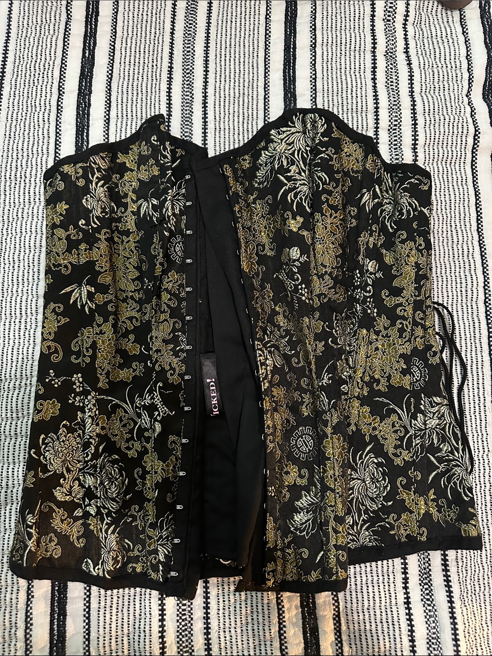 Black & Gold Floral Lace Corset Top by JCPenney